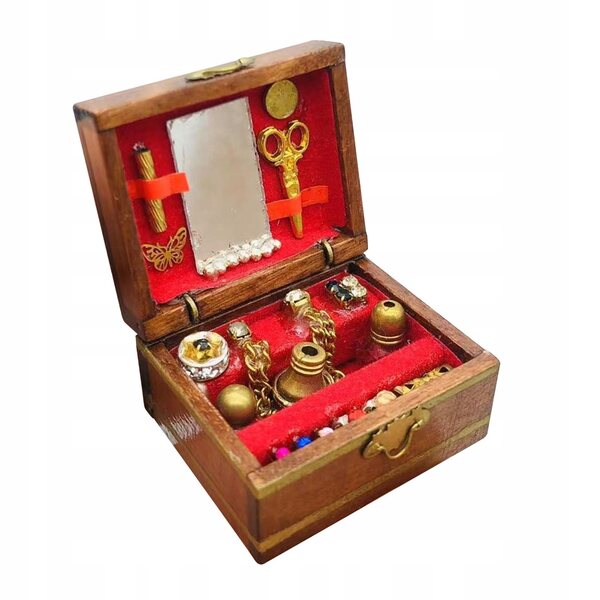 Miniatura scrigno vintage in legno per casa delle bambole 1:12, dimensioni 3.5x2.8x2cm