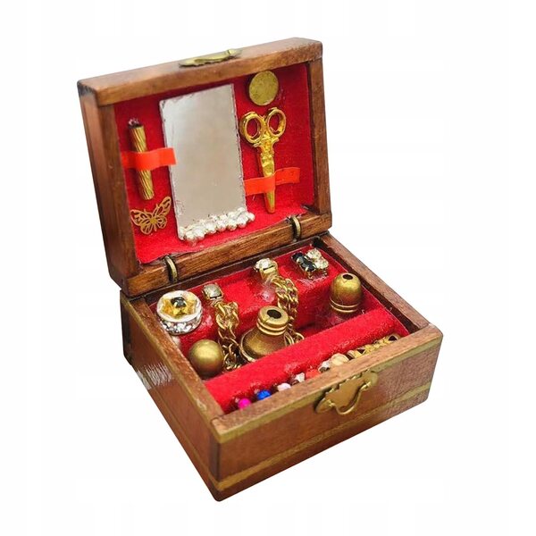 Miniatura scrigno vintage in legno per casa delle bambole 1:12, dimensioni 3.5x2.8x2cm