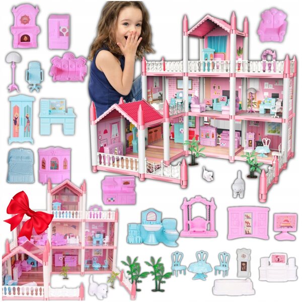 Grande casa delle bambole con 9 stanze, terrazza, giardino e mobili mobili