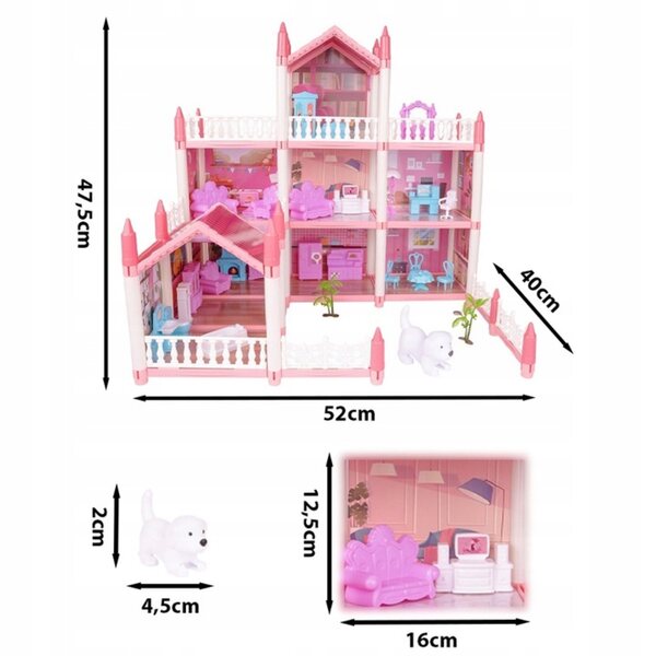 Grande casa delle bambole con 9 stanze, terrazza, giardino e mobili mobili