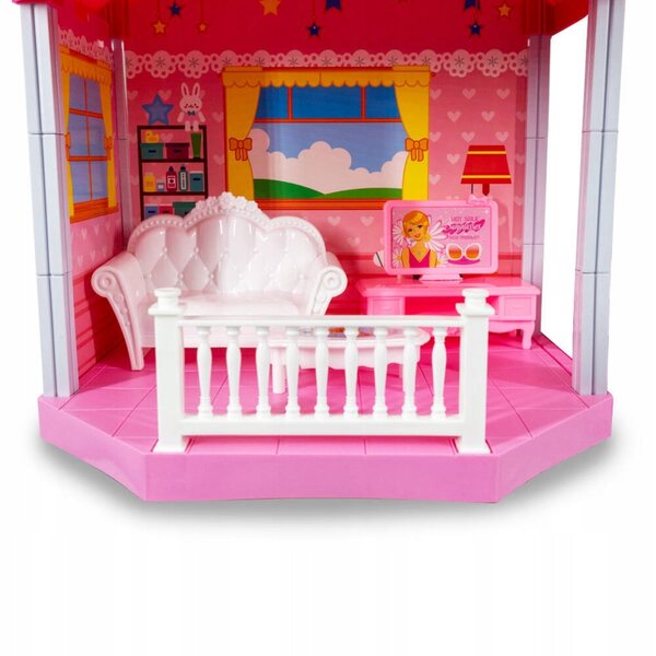 Icom Polonia Puppenhaus 48 cm mit Möbeln und einer Puppe, Set mit 89 Elementen