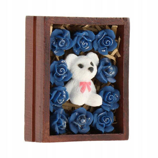 1:12 Puppenhaus-Miniatur-Geschenkbox mit blauer Rose aus Kunstharz