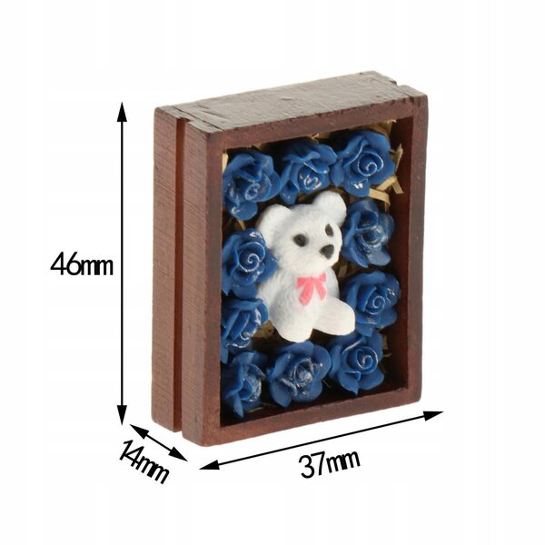 1:12 Puppenhaus-Miniatur-Geschenkbox mit blauer Rose aus Kunstharz