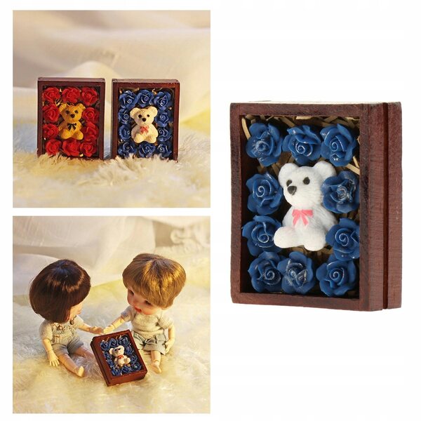 1:12 Puppenhaus-Miniatur-Geschenkbox mit blauer Rose aus Kunstharz