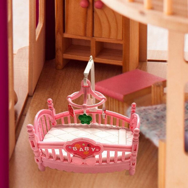 Mini letto a castello e cavallo in legno per casa delle bambole, set arredamento