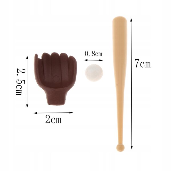 Baseball-Miniaturen: 3-teiliges Set für Puppenhaus 1:12 Schläger-Ball-Handschuh