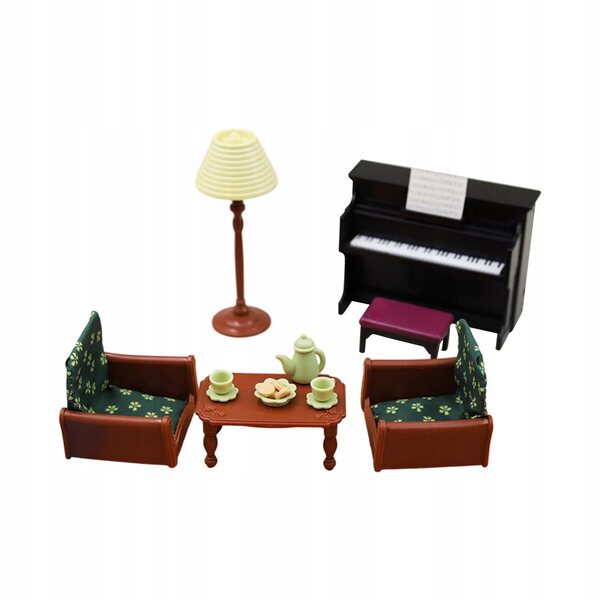 1:12 Puppenhaus-Miniatur-Set mit Klavier, Sofa und Holzlampe