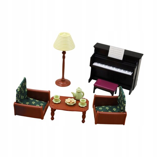 1:12 Puppenhaus-Miniatur-Set mit Klavier, Sofa und Holzlampe