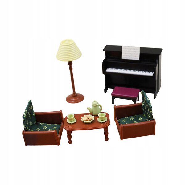 1:12 Puppenhaus-Miniatur-Set mit Klavier, Sofa und Holzlampe