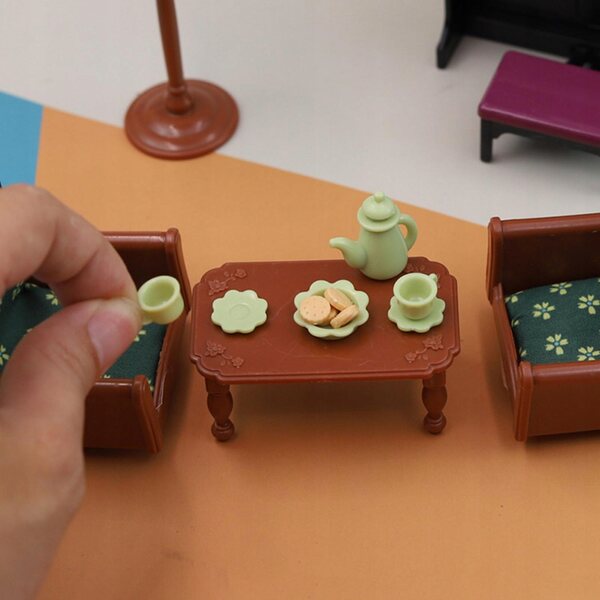 1:12 Puppenhaus-Miniatur-Set mit Klavier, Sofa und Holzlampe