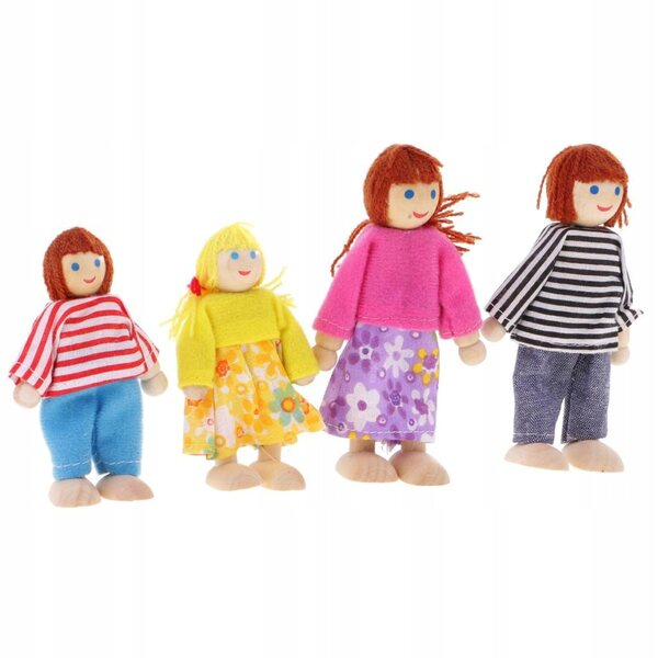 Familienminiatur-Set 4 flexible Holzpuppen für Puppenhaus 1:12