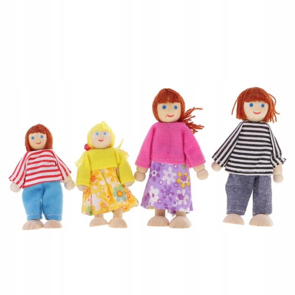 Familienminiatur-Set 4 flexible Holzpuppen für Puppenhaus 1:12