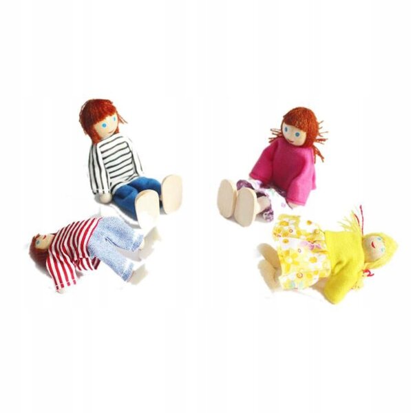 Familienminiatur-Set 4 flexible Holzpuppen für Puppenhaus 1:12