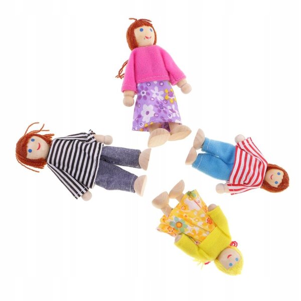 Familienminiatur-Set 4 flexible Holzpuppen für Puppenhaus 1:12
