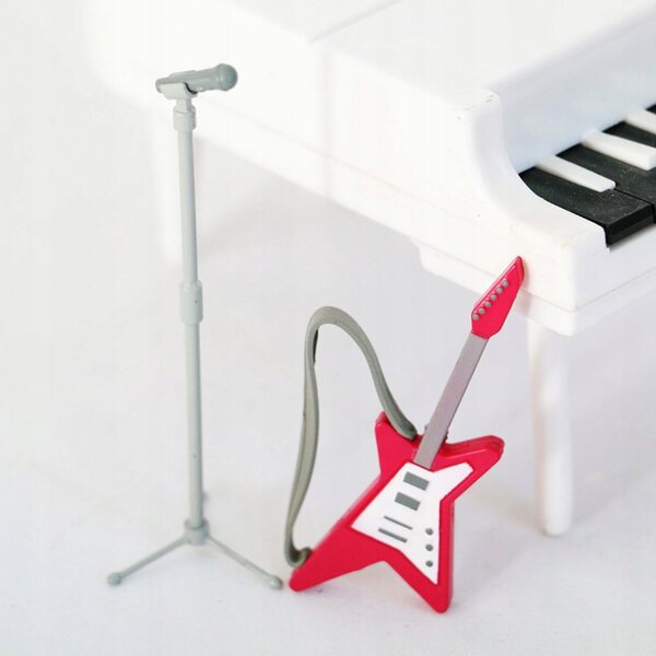 1:12 Puppenhaus-Miniatur-Gitarren- und Mikrofon-Set, dekoratives Zubehör