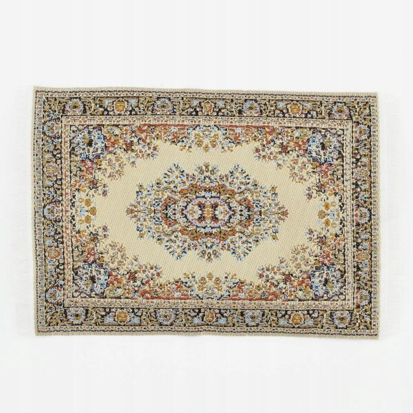 Mini tappeto turco per casa delle bambole 1:12 in seta beige 10x15 cm