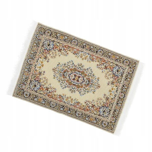 Mini tappeto turco per casa delle bambole 1:12 in seta beige 10x15 cm