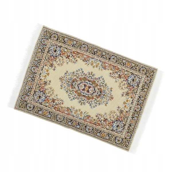 Mini tappeto turco per casa delle bambole 1:12 in seta beige 10x15 cm