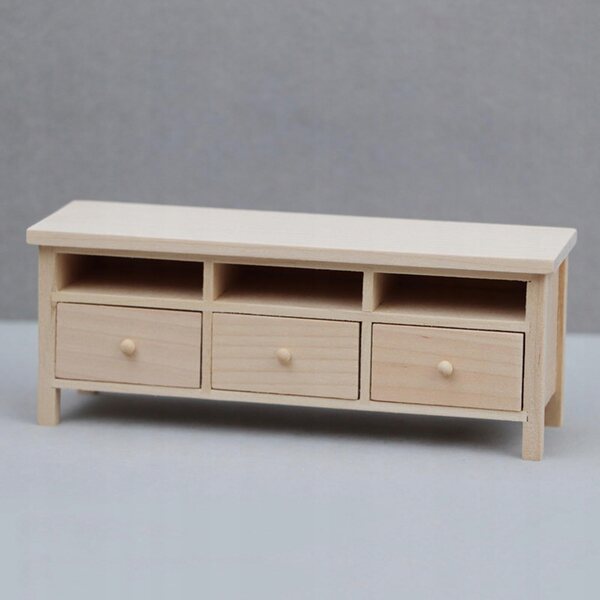 1:12 Puppenhaus-Miniatur-TV-Schrank aus Holz mit 3 aufklappbaren Schubladen