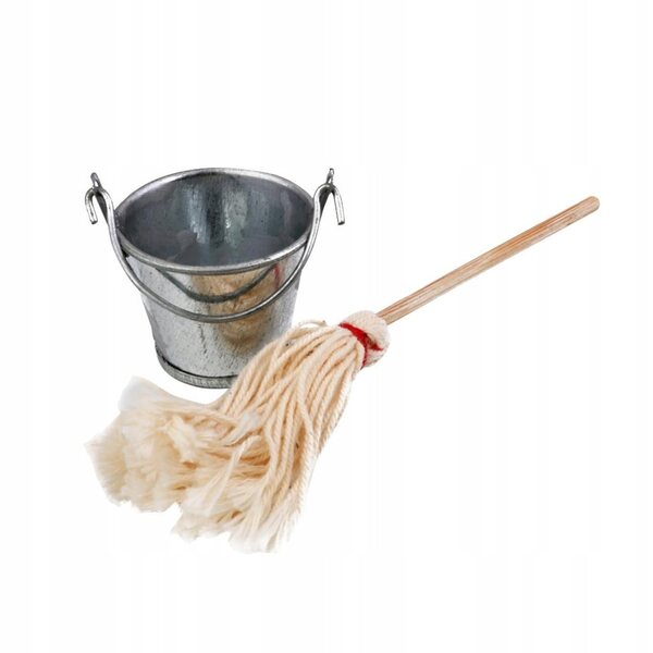 Miniatura Mop e Secchio in Scala 1:12 per Casa delle Bambole - Design Realistico