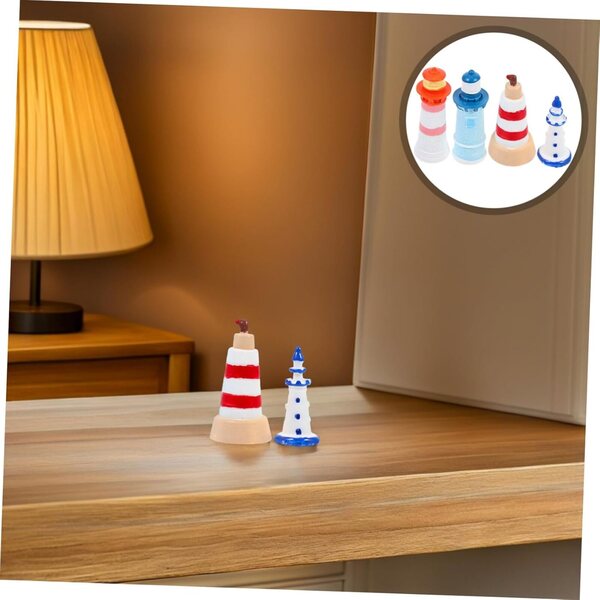 ABOOFAN Set mit 4 Miniatur-Leuchttürmen aus Kunstharz, farbenfrohe Dekorationen für Haus und Garten