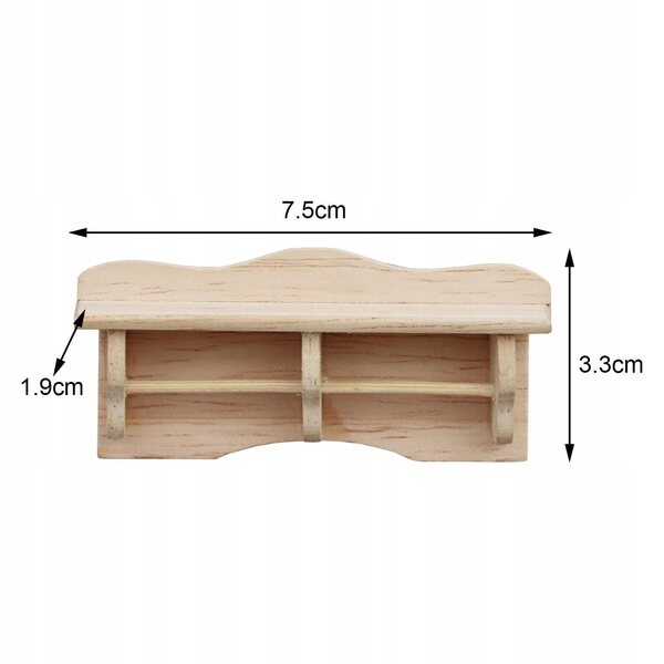 Miniatuur houten wandplank voor poppenhuis 1/12 ongeverfd