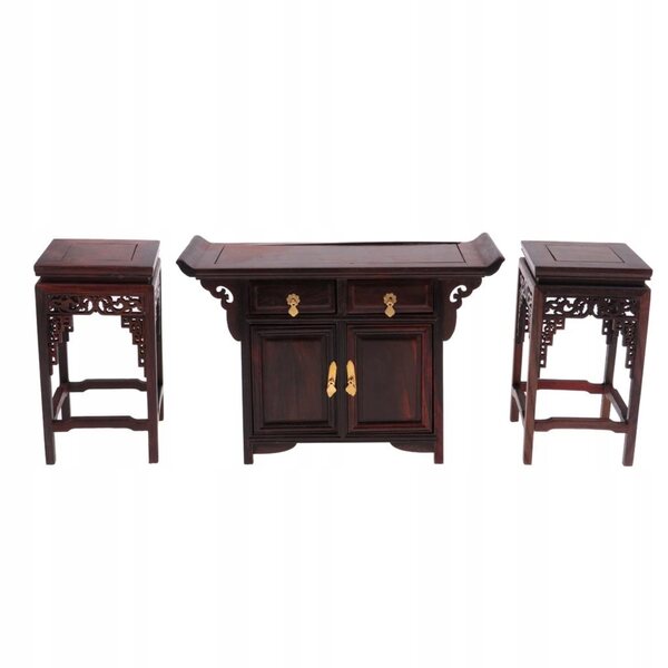 Handmade 1/6 End Tea Table Chairs Set, Vintage chiński styl, domek dla lalek