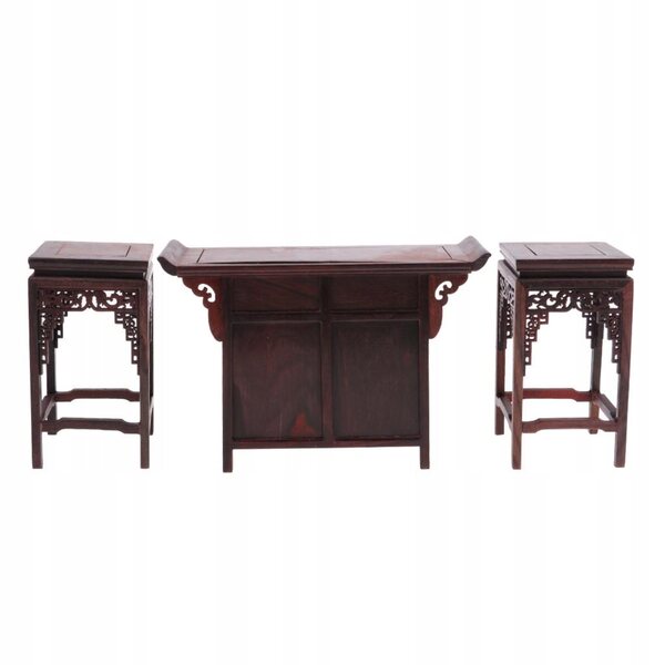 Handmade 1/6 End Tea Table Chairs Set, Vintage chiński styl, domek dla lalek