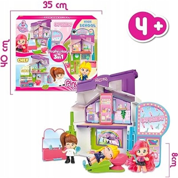 Pinypon Casa delle bambole 3 in 1 - Scuola, Salone e Cucina 40 cm