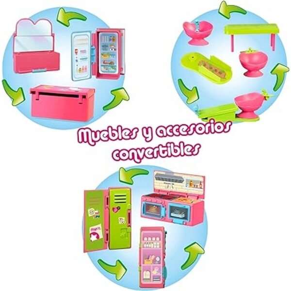 Pinypon Casa delle bambole 3 in 1 - Scuola, Salone e Cucina 40 cm