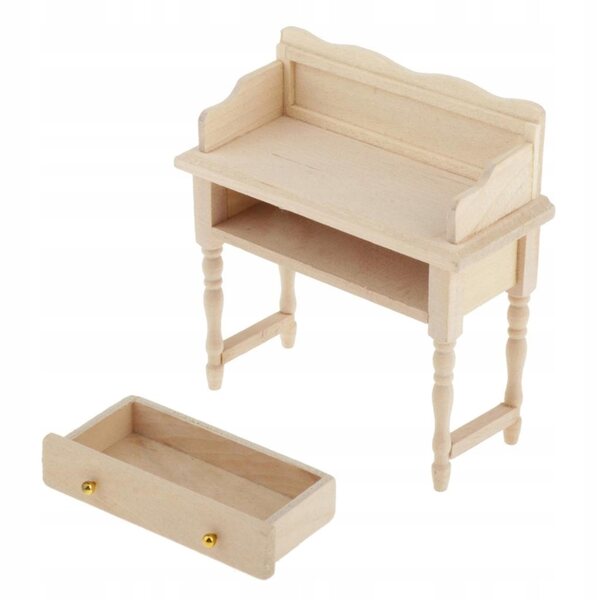 Holzschminktisch 1/12 Möbel für ein Puppenhaus, Naturholz