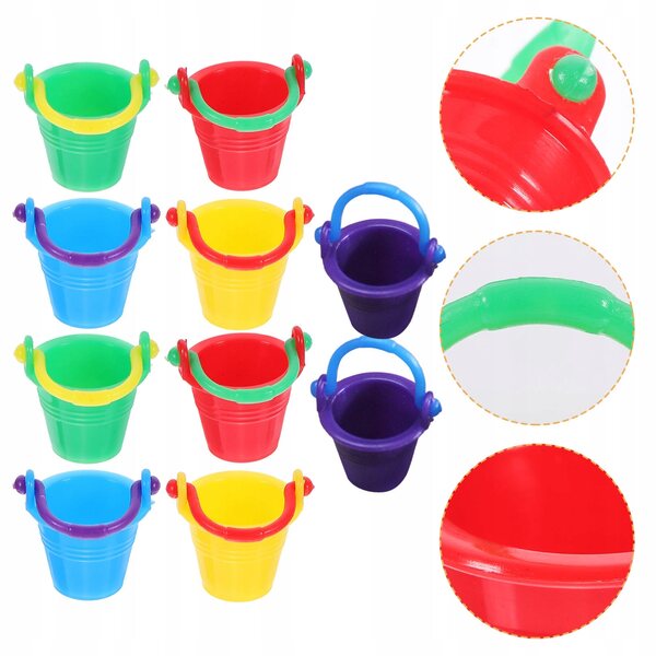 Lot de 10 mini seaux colorés pour décorations de maison de poupée et loisirs créatifs.
