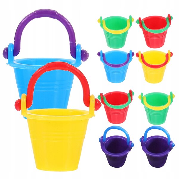 Lot de 10 mini seaux colorés pour décorations de maison de poupée et loisirs créatifs.