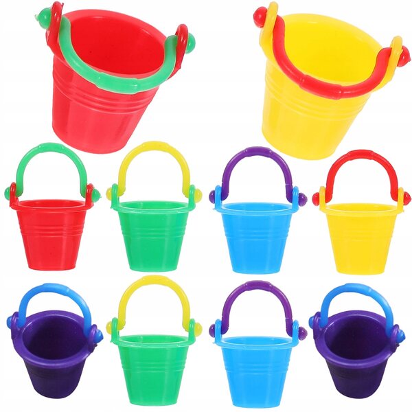Lot de 10 mini seaux colorés pour décorations de maison de poupée et loisirs créatifs.
