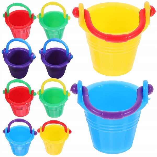 Lot de 10 mini seaux colorés pour décorations de maison de poupée et loisirs créatifs.
