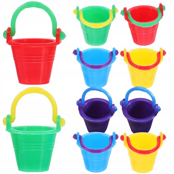 Lot de 10 mini seaux colorés pour décorations de maison de poupée et loisirs créatifs.