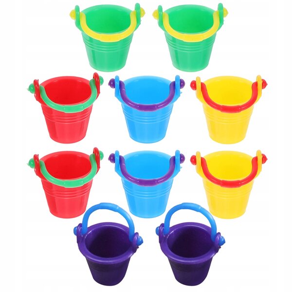 Lot de 10 mini seaux colorés pour décorations de maison de poupée et loisirs créatifs.