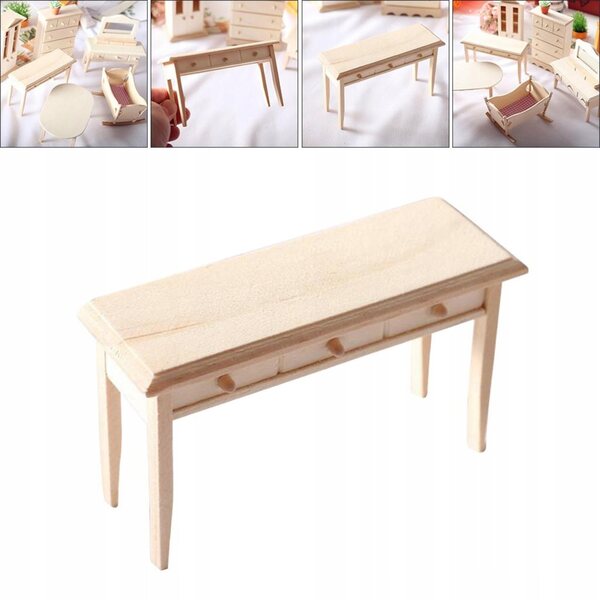 1:12 Puppenhaus-Möbelset aus Massivholz mit Schreibtisch