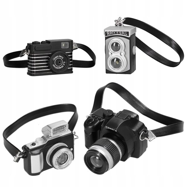 Mini fotocamere per bambole set 4 pezzi con suono e flash, decorazione realistica
