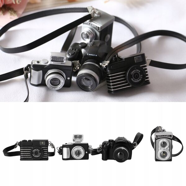 Mini fotocamere per bambole set 4 pezzi con suono e flash, decorazione realistica