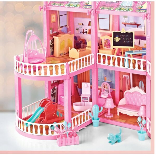 deAO 45 cm Puppenhaus mit Möbeln, Lernset für Kinder ab 3 Jahren