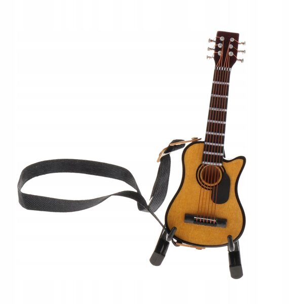 Miniatura Chitarra in Legno 1:12 con Stativo per Casa delle Bambole 9 cm