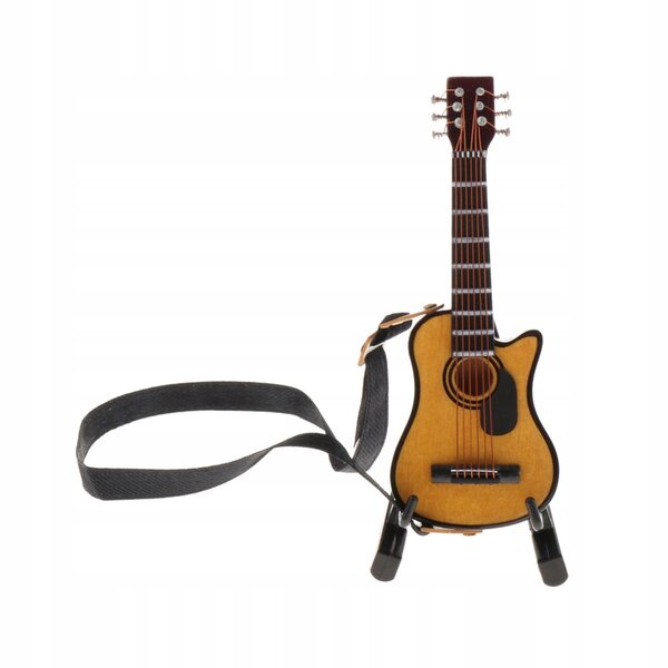 Miniatura Chitarra in Legno 1:12 con Stativo per Casa delle Bambole 9 cm