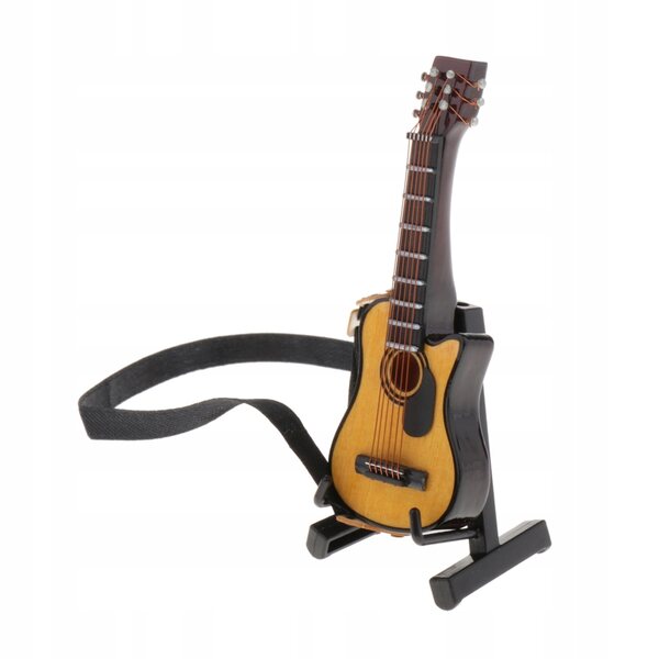 Miniatura Chitarra in Legno 1:12 con Stativo per Casa delle Bambole 9 cm