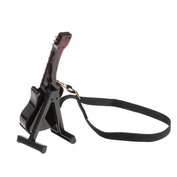 Miniatura Chitarra in Legno 1:12 con Stativo per Casa delle Bambole 9 cm