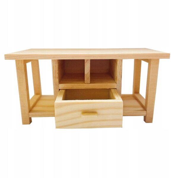 Mini Tavolino in Legno per Casa delle Bambole 1:12 con Cassetto e Ripiani