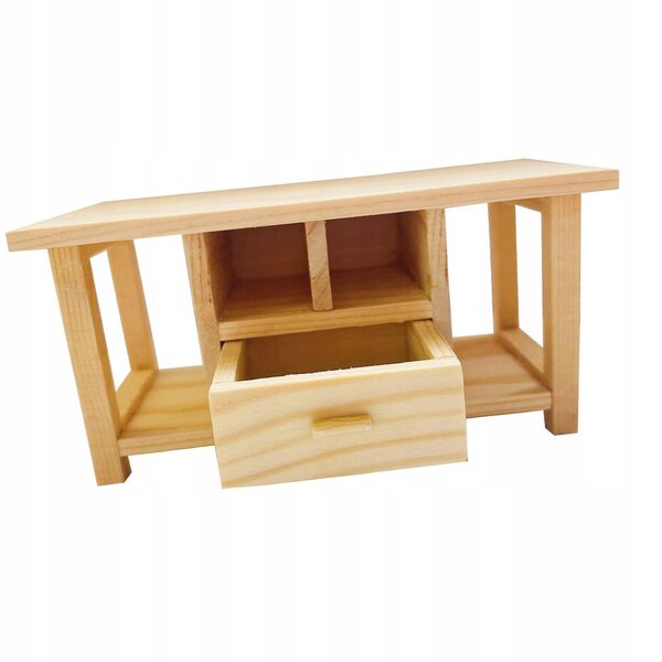 Mini Tavolino in Legno per Casa delle Bambole 1:12 con Cassetto e Ripiani
