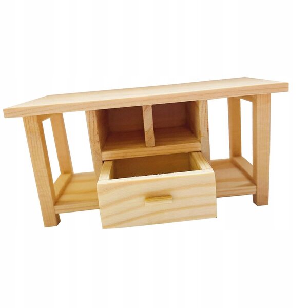 Mini Tavolino in Legno per Casa delle Bambole 1:12 con Cassetto e Ripiani