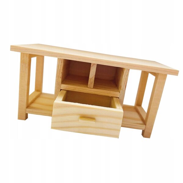 Mini Tavolino in Legno per Casa delle Bambole 1:12 con Cassetto e Ripiani