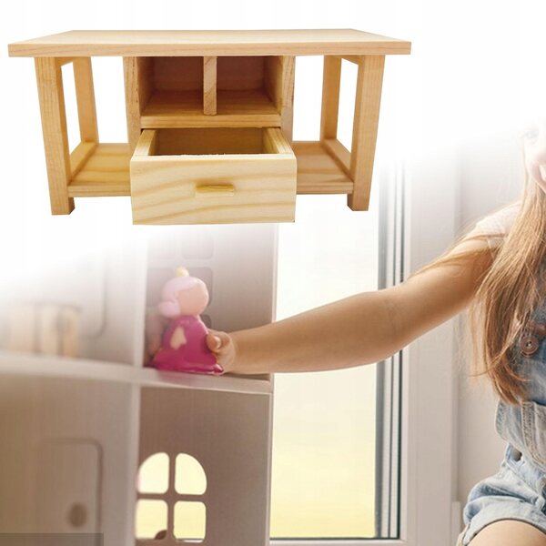 Mini Tavolino in Legno per Casa delle Bambole 1:12 con Cassetto e Ripiani
